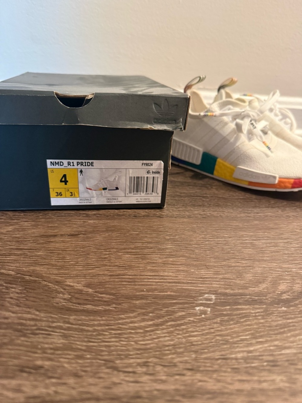 adidas Kids NMD_R1 Pride White Sneakers with Rainbow Accents